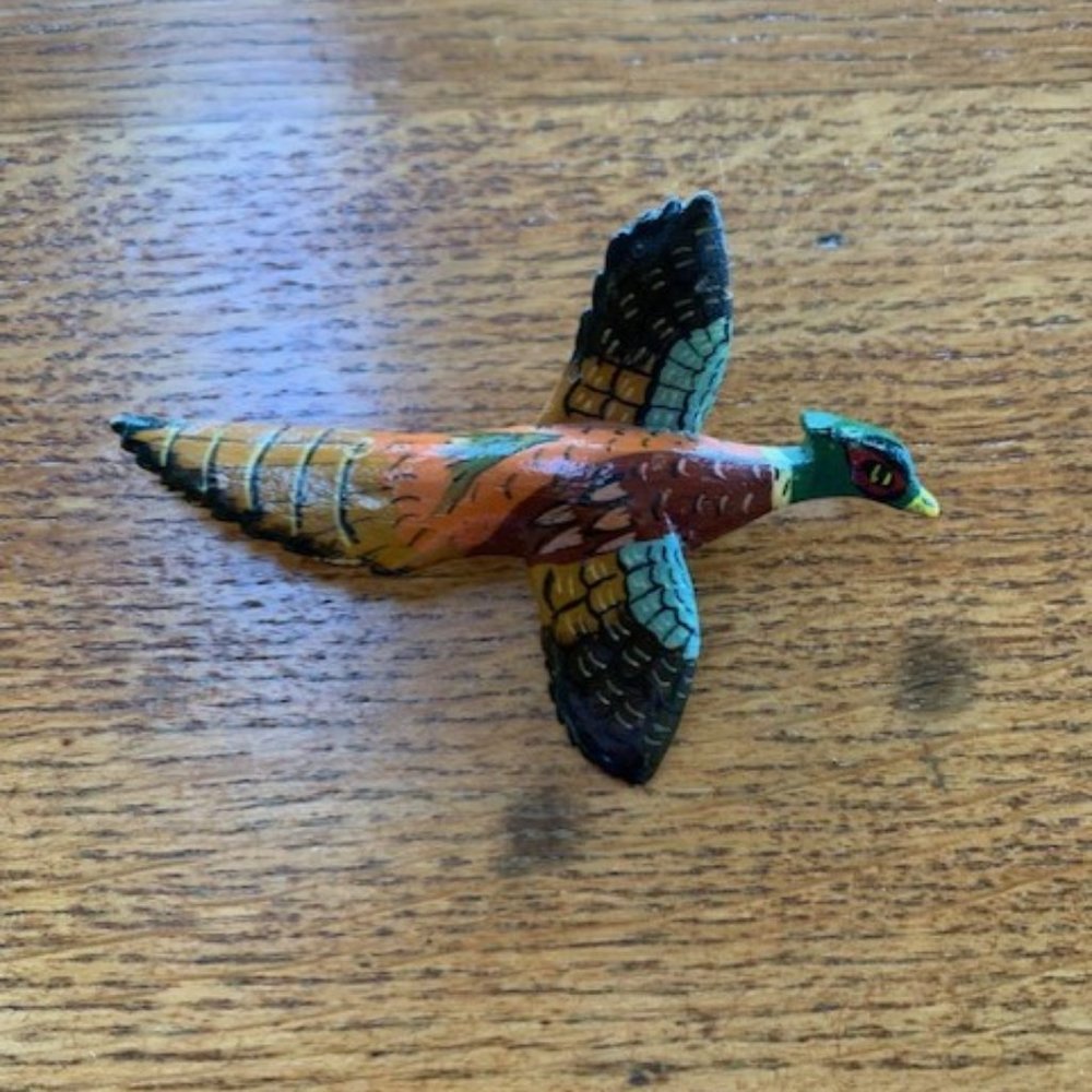 Vintage hand carved and painted pheasant pin
